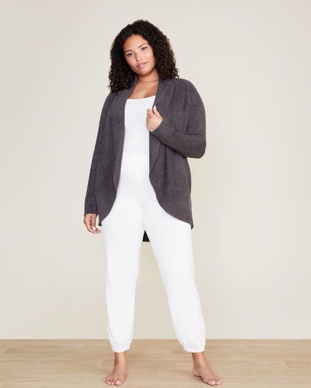 Barefoot Dreams Women's CozyChic Lite Circle Cardigan Heathered Carbon 3X NWT